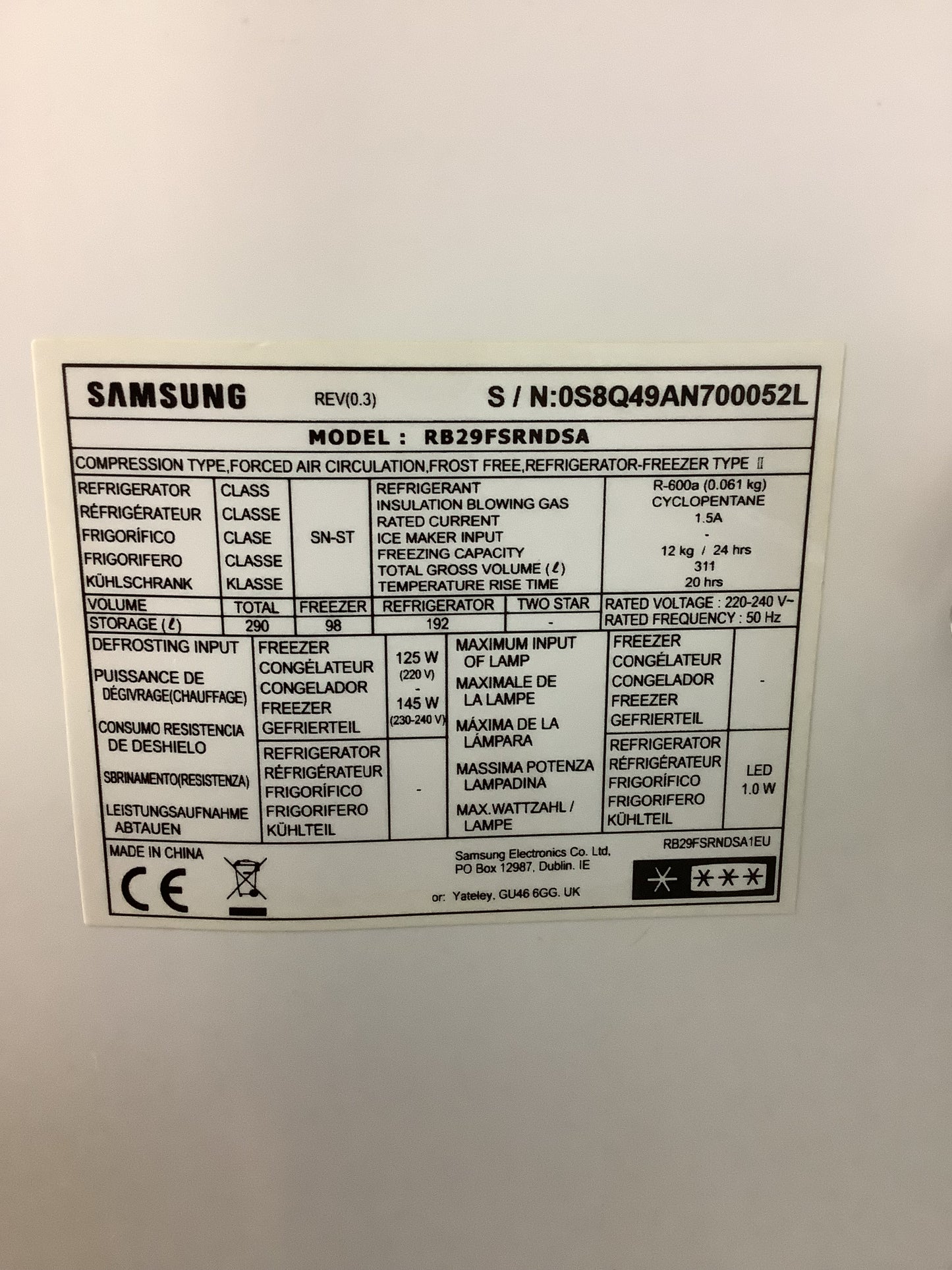Samsung Fridge Freezer RB29FSRNDSA L50233