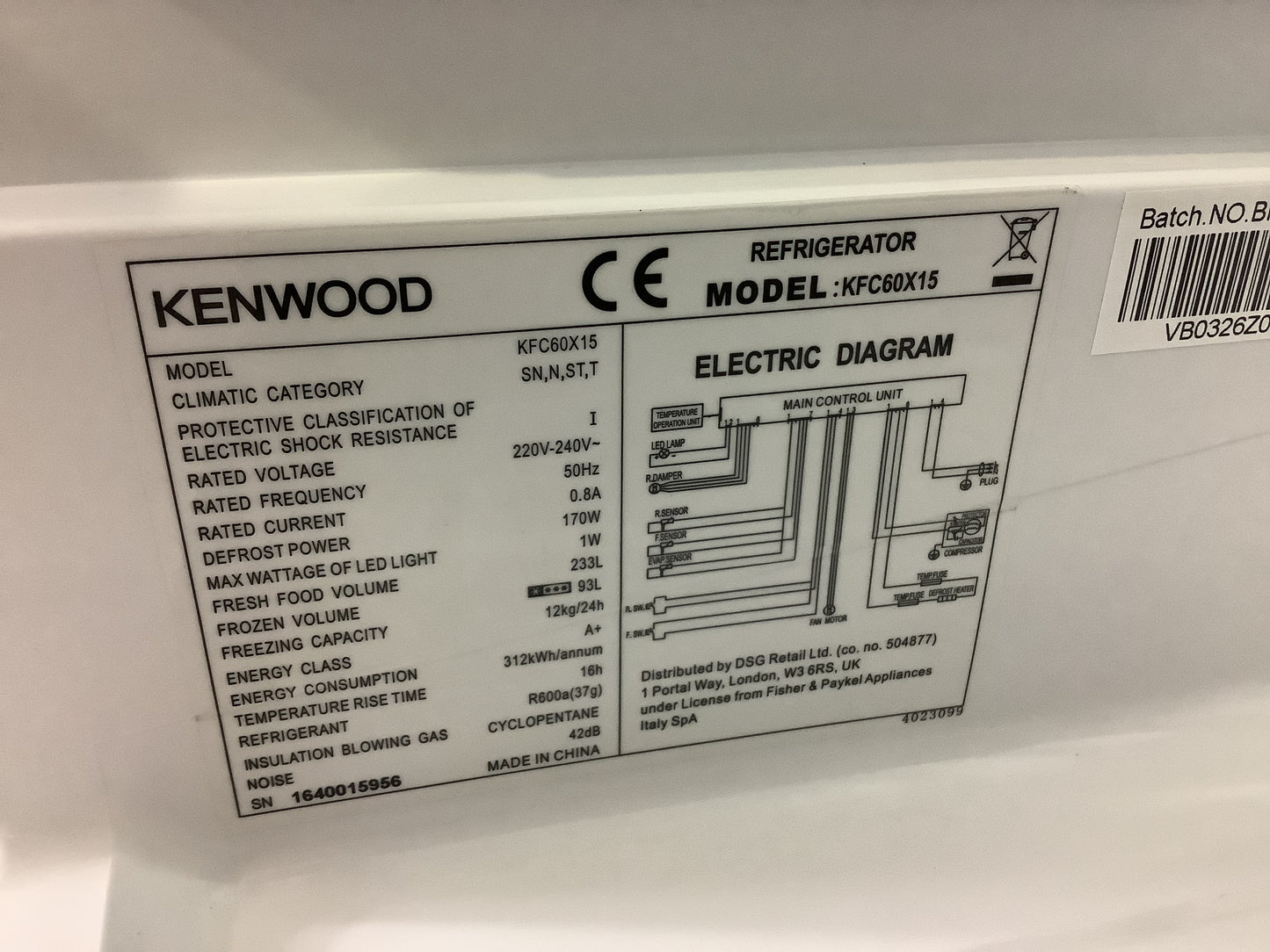 Kenwood Fridge Freezer KFC60X15 L50282