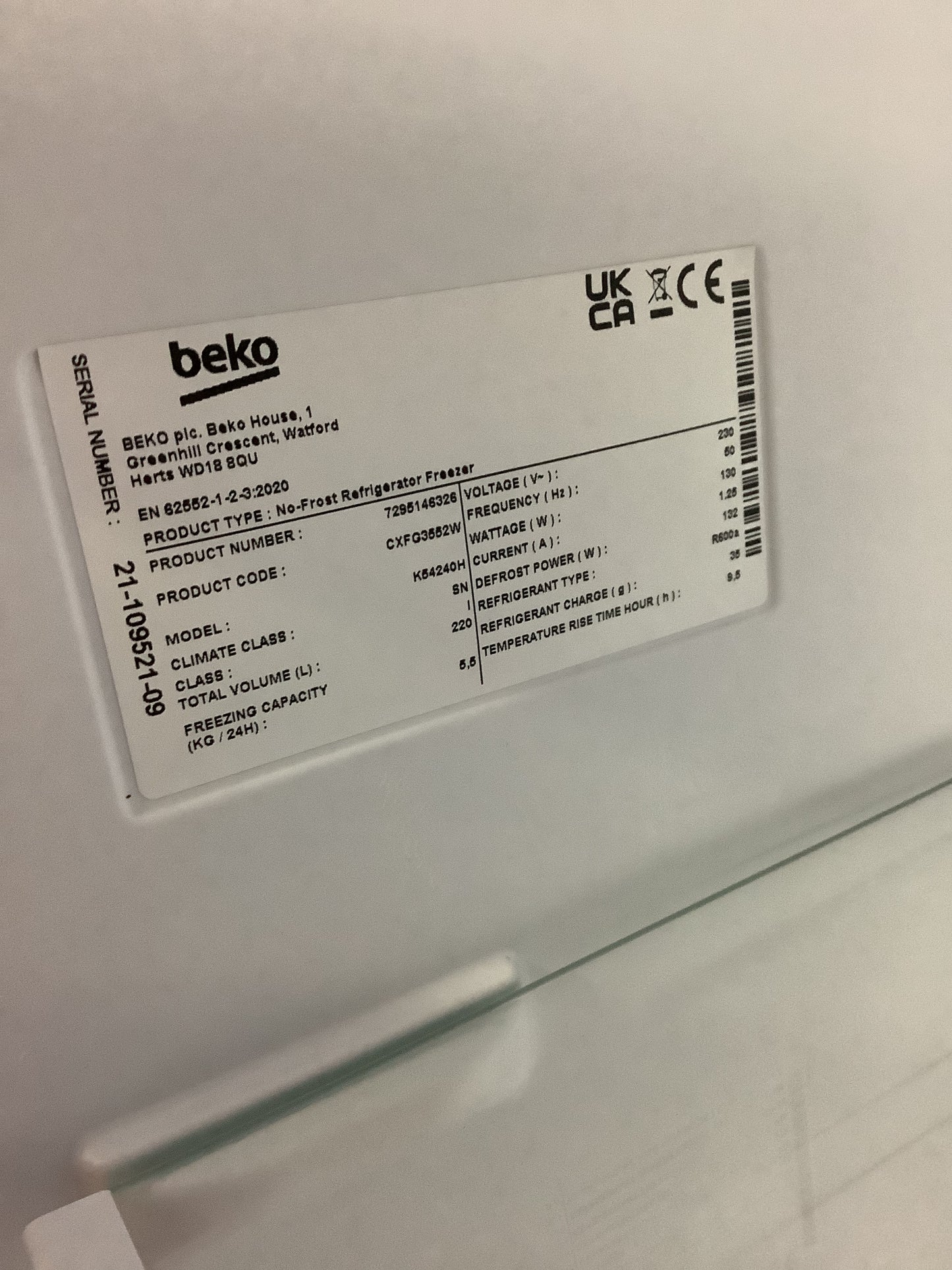 Beko Fridge Freezer 60/40 CXFG3552W L52531