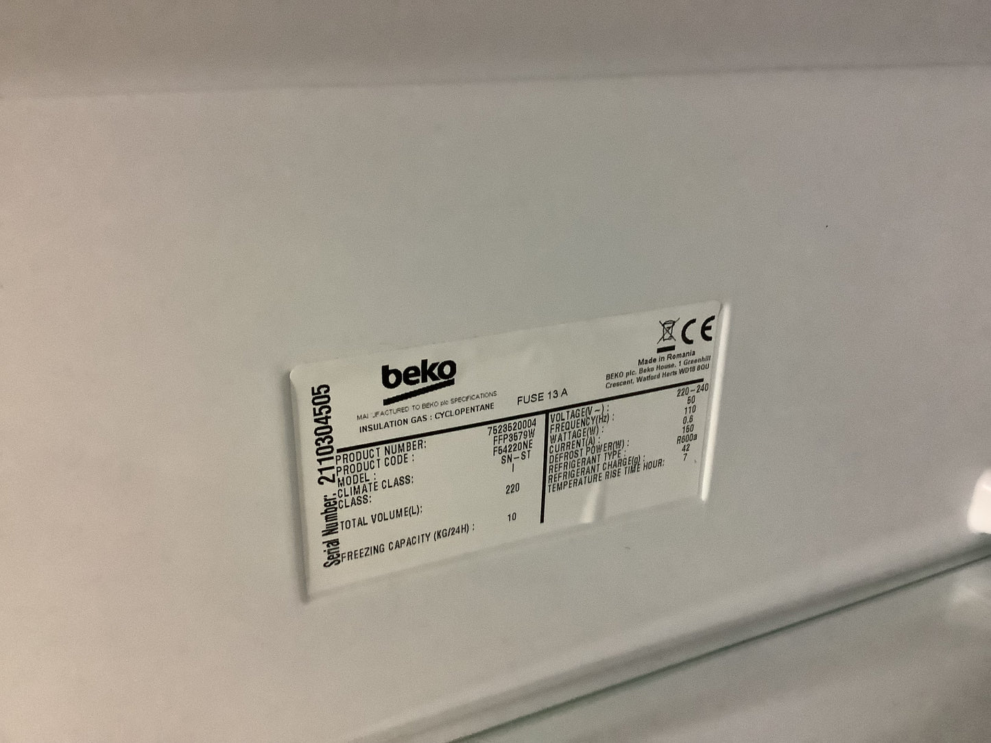 Beko Freestanding Freezer FFP3579W L50438