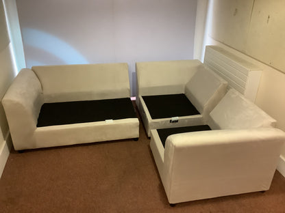 4 Seat Cream Plush Velvet L Shaped Corner Sofa & Footstool F27445