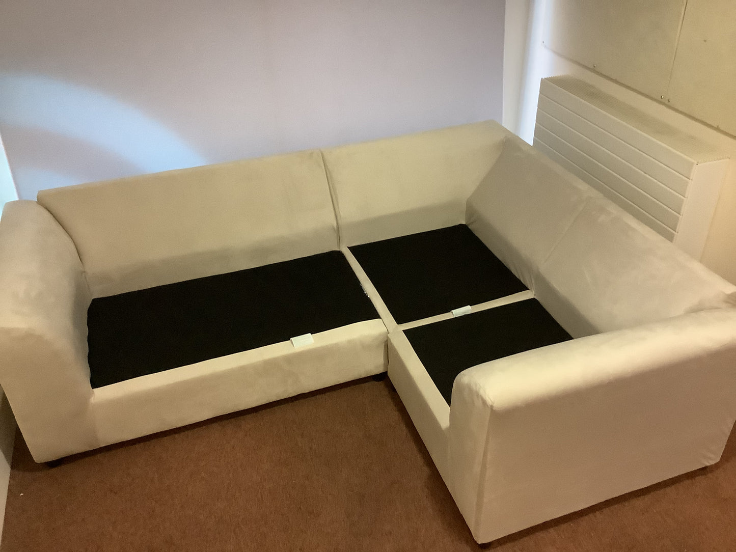 4 Seat Cream Plush Velvet L Shaped Corner Sofa & Footstool F27445