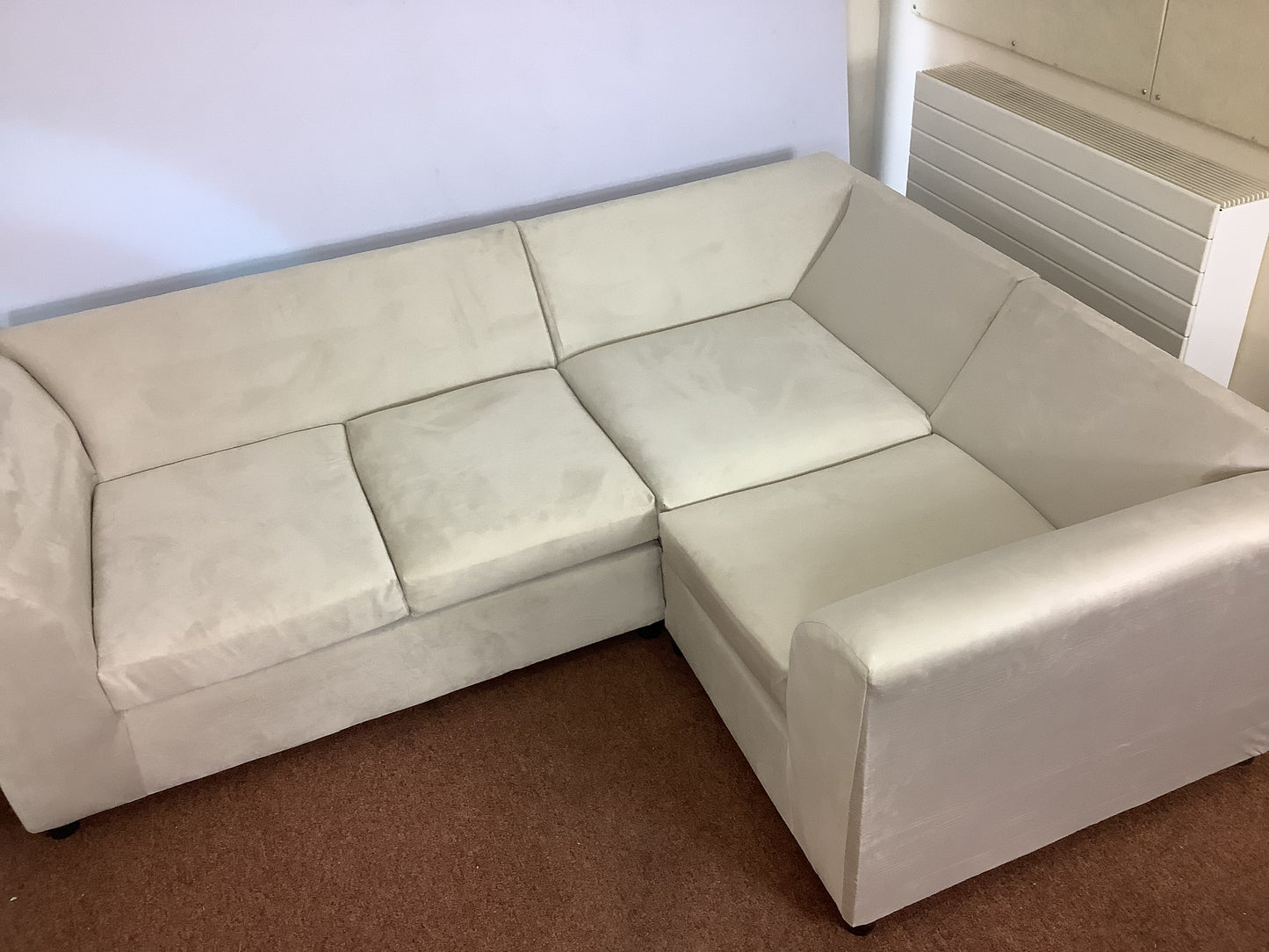 4 Seat Cream Plush Velvet L Shaped Corner Sofa & Footstool F27445