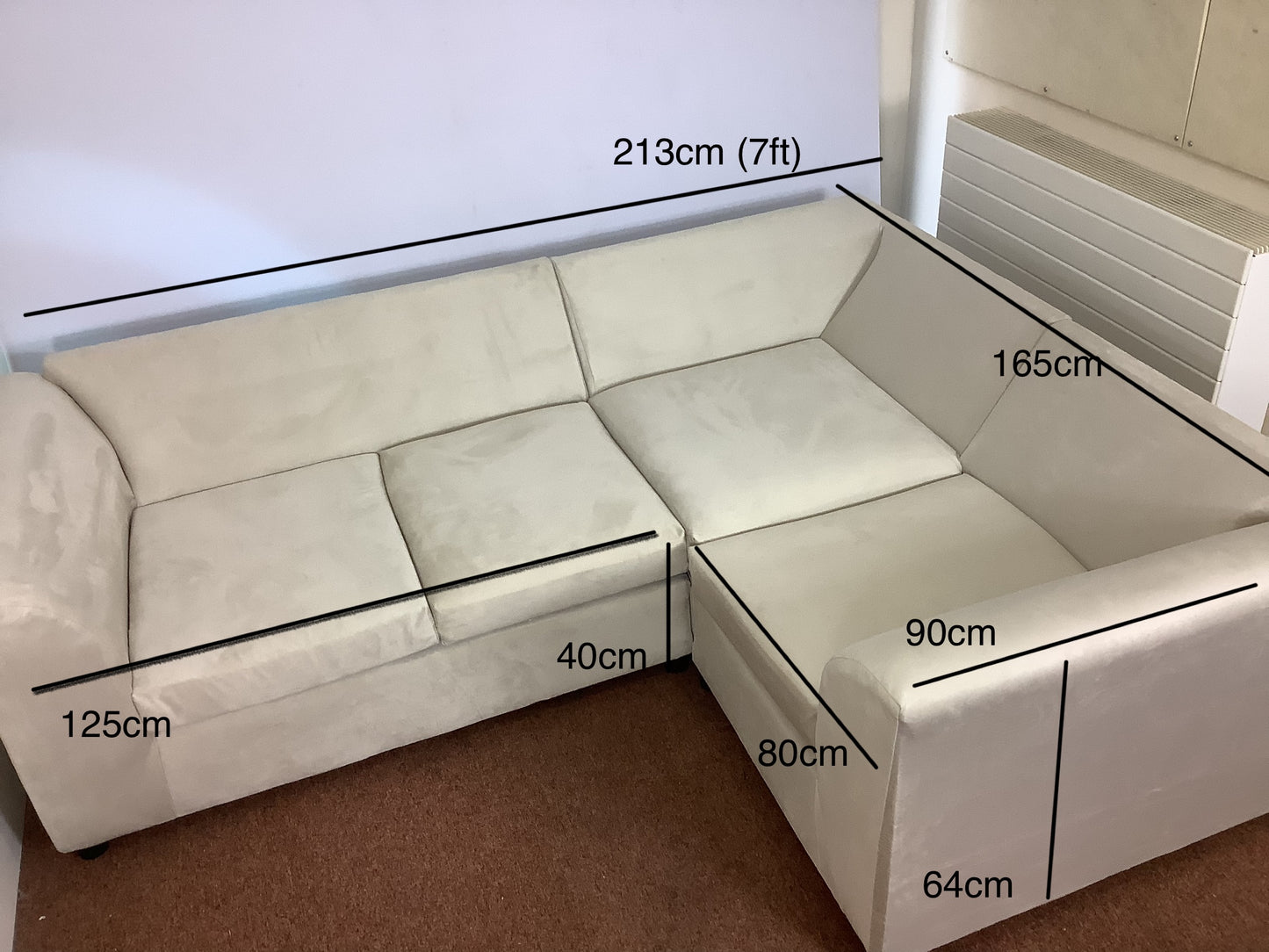 4 Seat Cream Plush Velvet L Shaped Corner Sofa & Footstool F27445