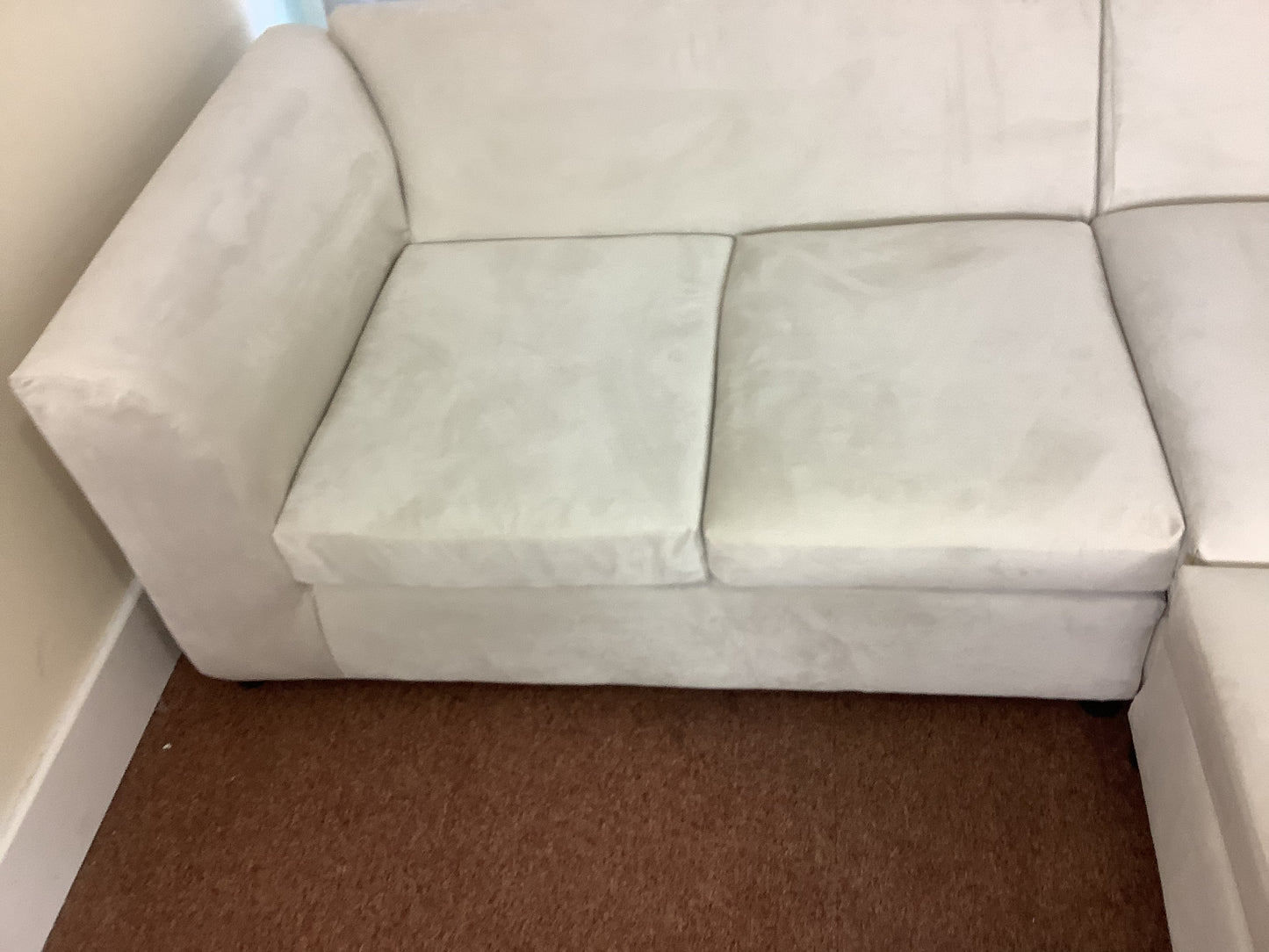 4 Seat Cream Plush Velvet L Shaped Corner Sofa & Footstool F27445