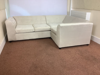 4 Seat Cream Plush Velvet L Shaped Corner Sofa & Footstool F27445