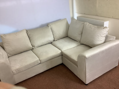 4 Seat Cream Plush Velvet L Shaped Corner Sofa & Footstool F27445