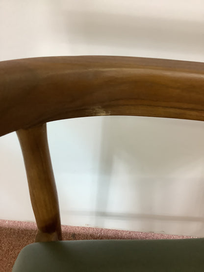{PAIR} SKLUM Visby Dark Teak Wood & Military Green Leather High Stool F27446