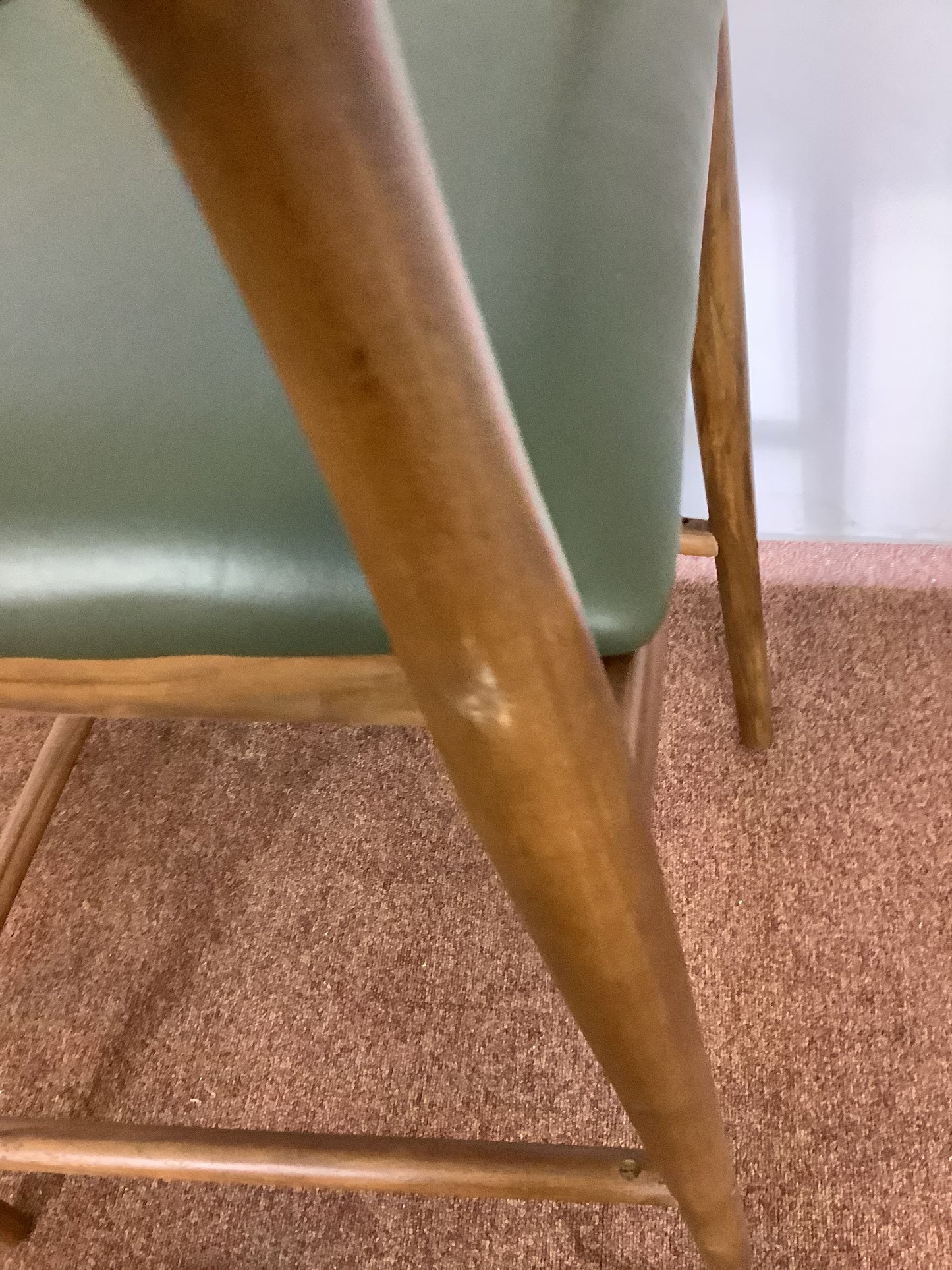 {PAIR} SKLUM Visby Dark Teak Wood & Military Green Leather High Stool F27446