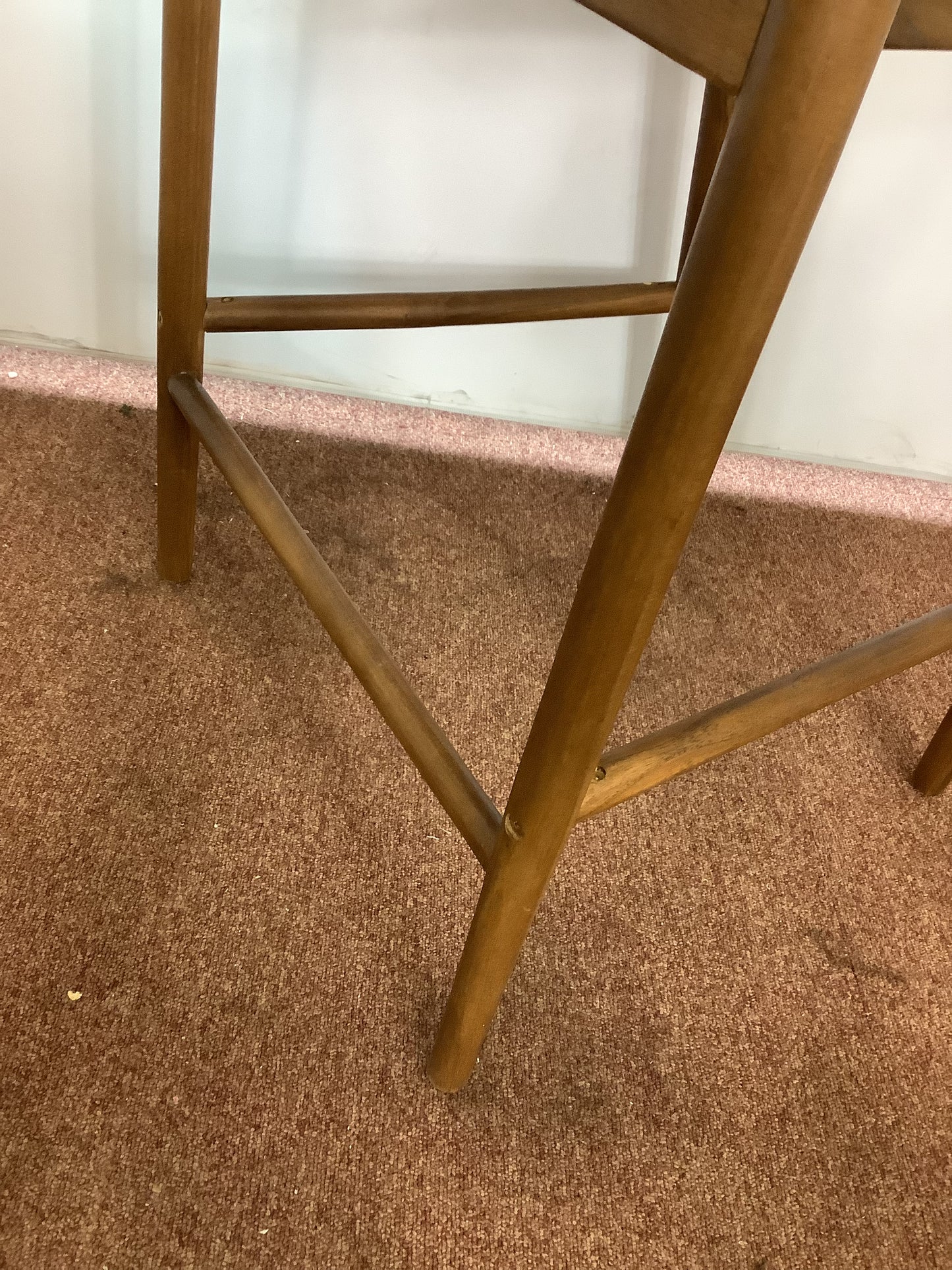 {PAIR} SKLUM Visby Dark Teak Wood & Military Green Leather High Stool F27446