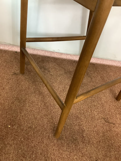 {PAIR} SKLUM Visby Dark Teak Wood & Military Green Leather High Stool F27446