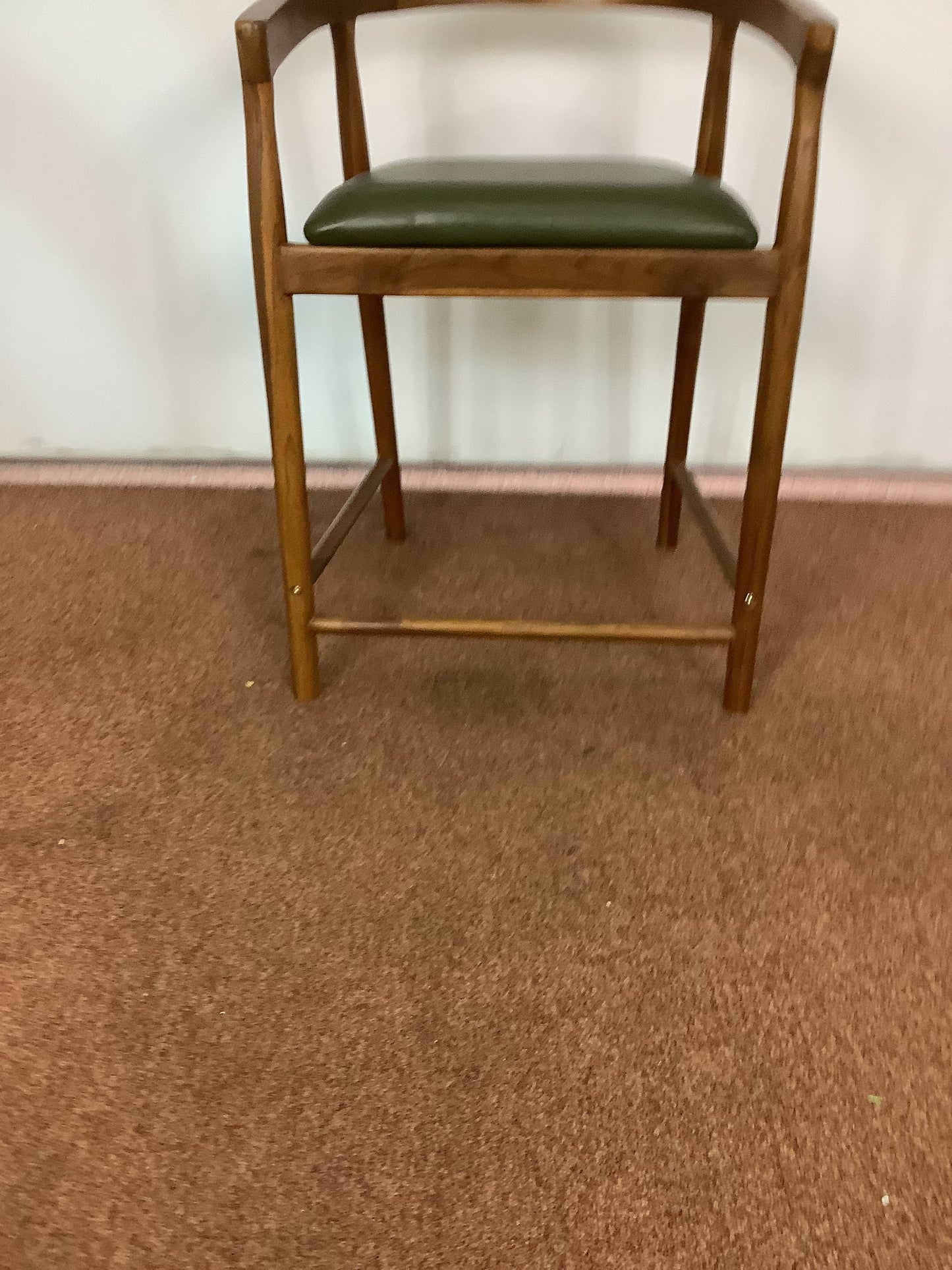 {PAIR} SKLUM Visby Dark Teak Wood & Military Green Leather High Stool F27446