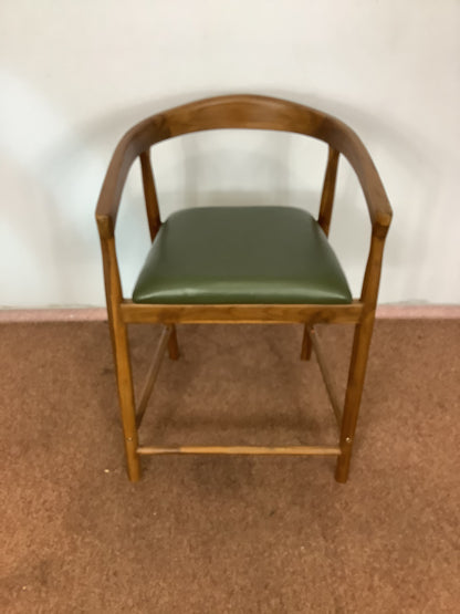 SKLUM Visby Dark Teak Wood & Military Green Leather High Stool F27447