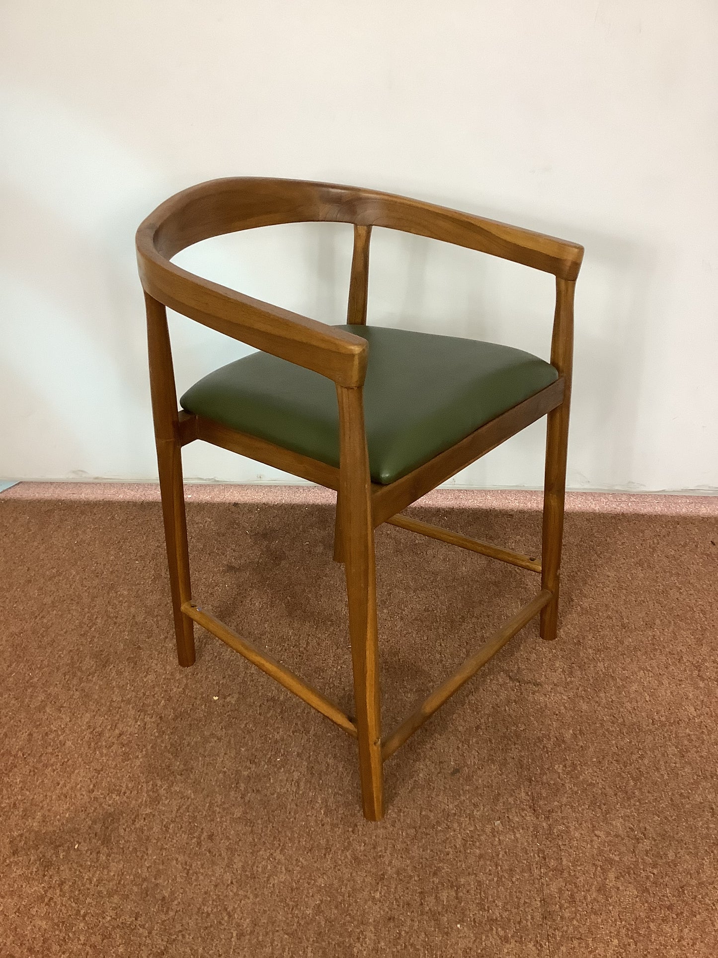 SKLUM Visby Dark Teak Wood & Military Green Leather High Stool F27447