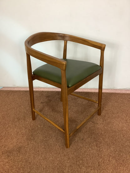 SKLUM Visby Dark Teak Wood & Military Green Leather High Stool F27447
