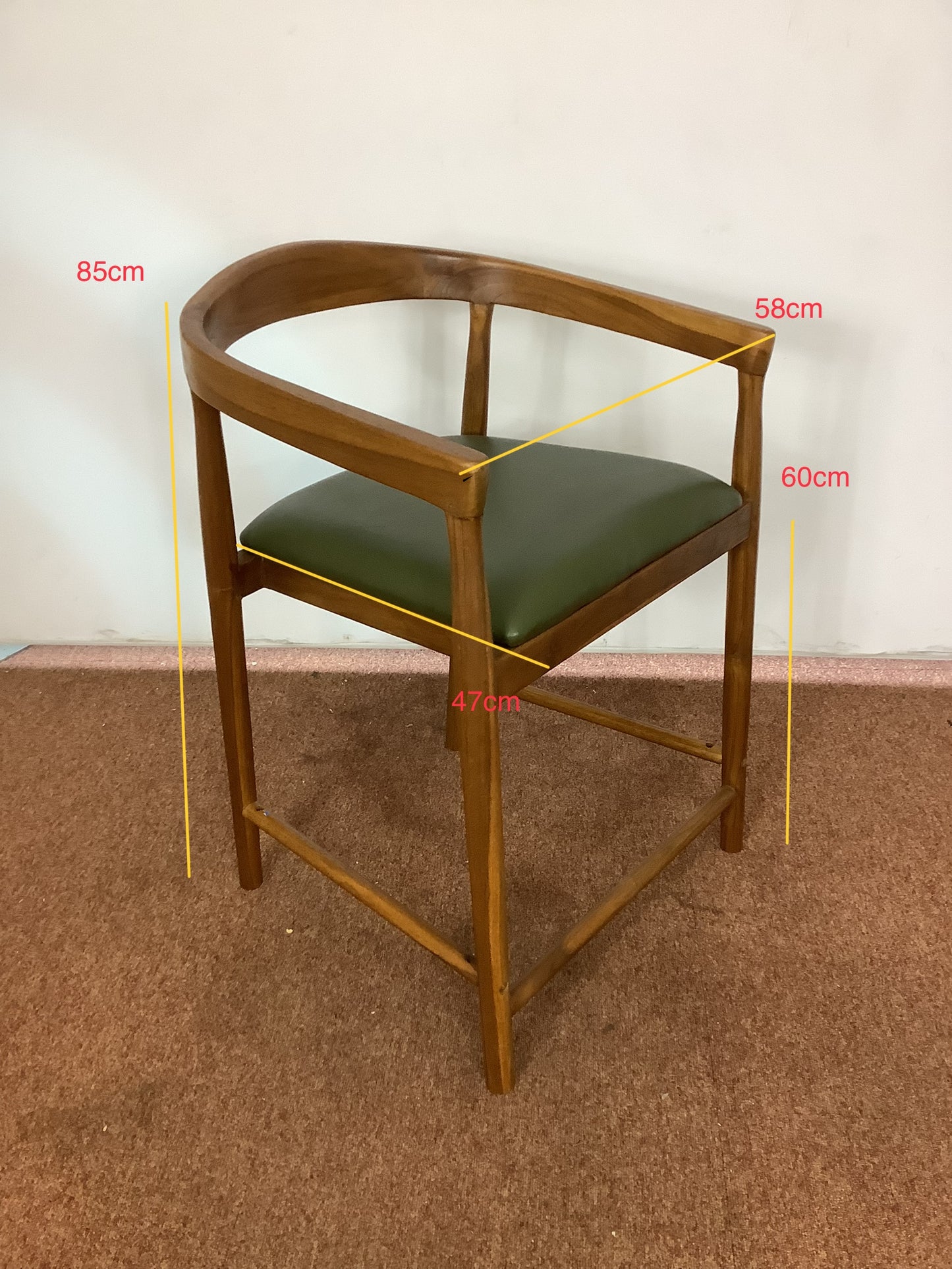 SKLUM Visby Dark Teak Wood & Military Green Leather High Stool F27447