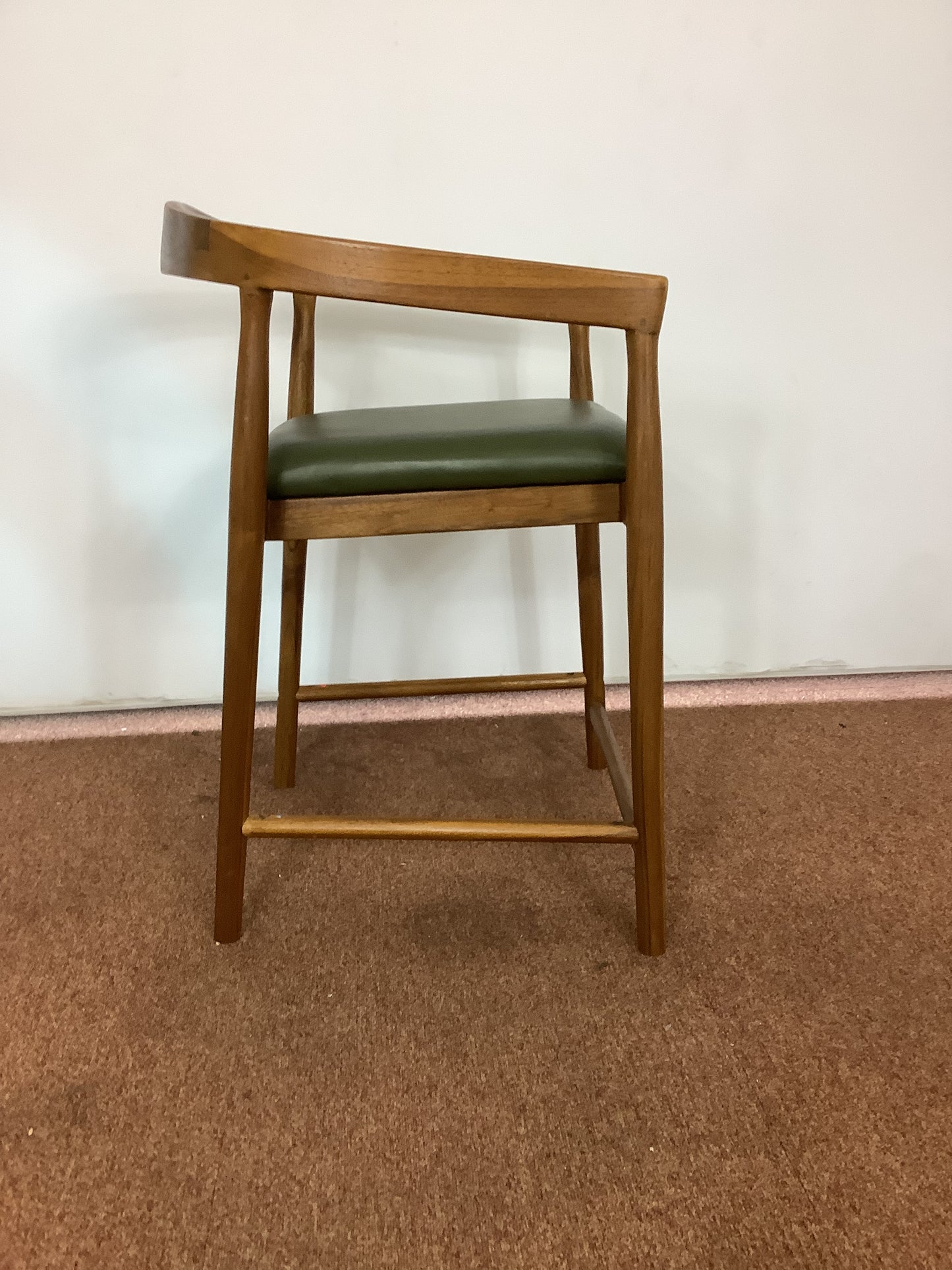 SKLUM Visby Dark Teak Wood & Military Green Leather High Stool F27447