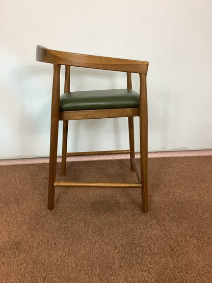 SKLUM Visby Dark Teak Wood & Military Green Leather High Stool F27447