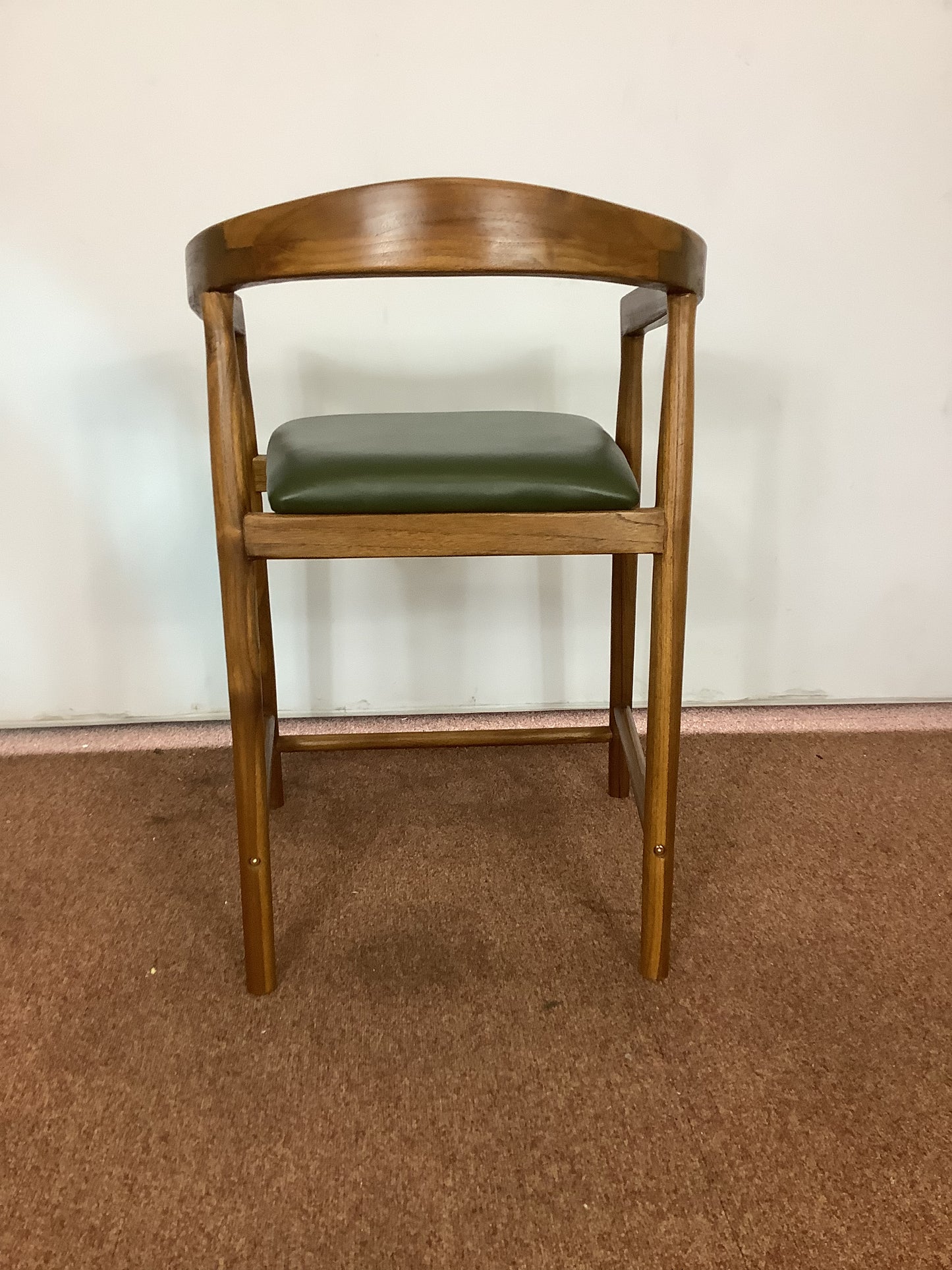SKLUM Visby Dark Teak Wood & Military Green Leather High Stool F27447