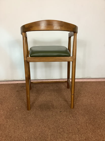 SKLUM Visby Dark Teak Wood & Military Green Leather High Stool F27447