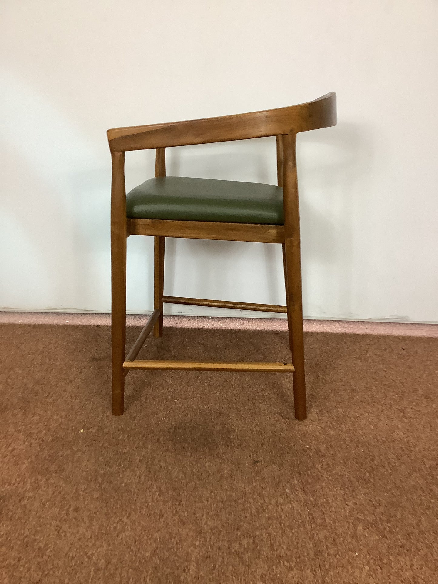 SKLUM Visby Dark Teak Wood & Military Green Leather High Stool F27447