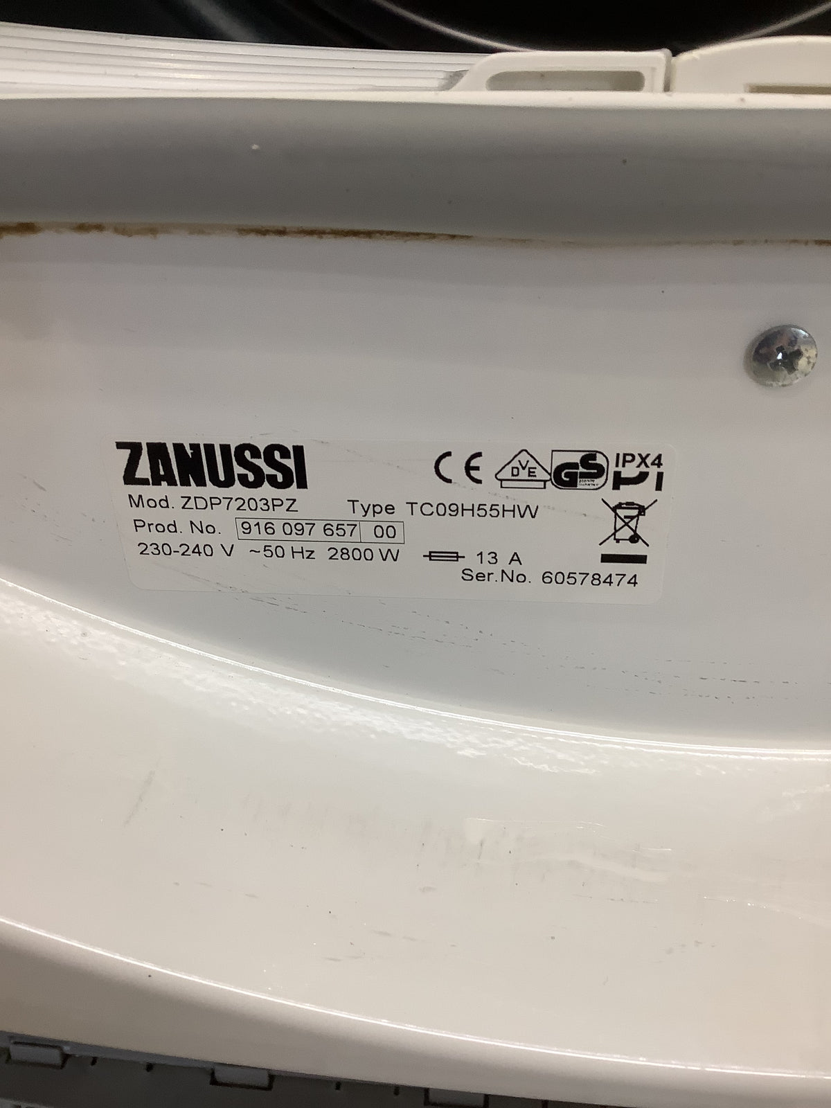 Zanussi 7kg Condenser Tumble Dryer ZDP7203PZ L48112