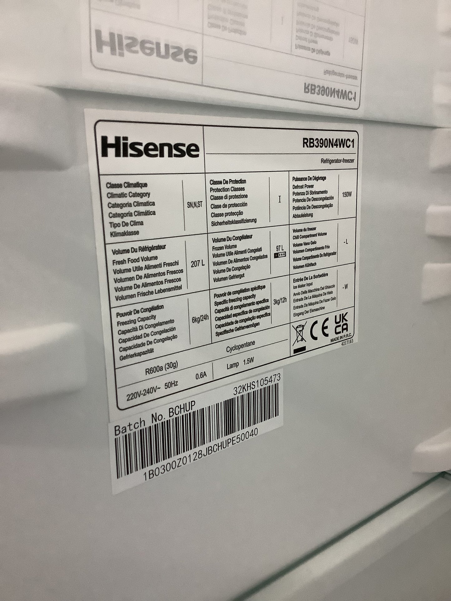 Hisense Fridge Freezer RB390N4WC1 L50206