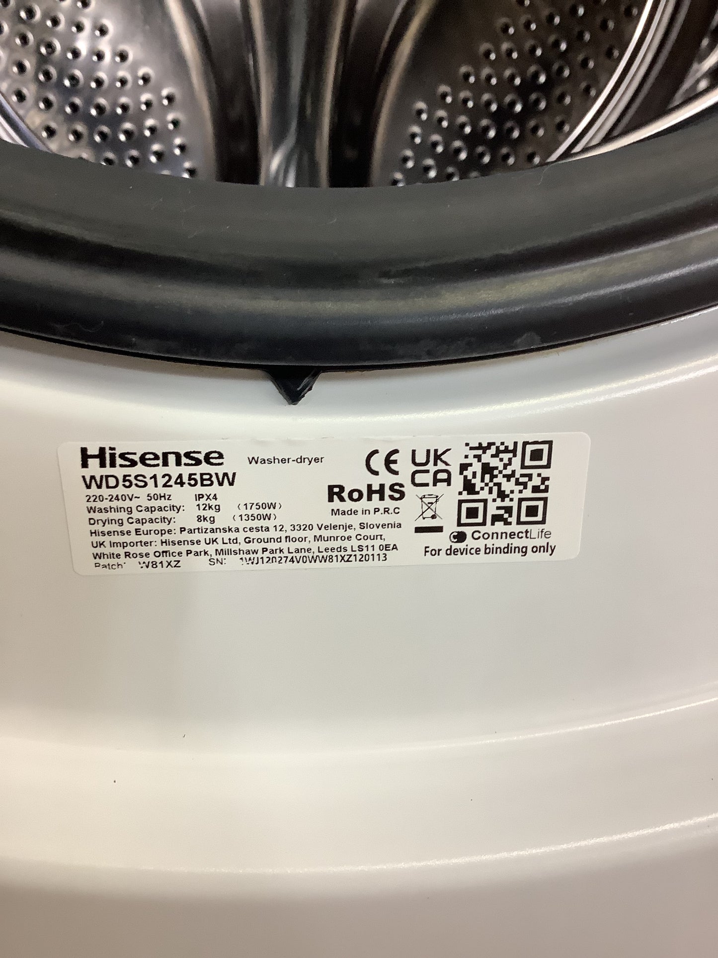 Hisense 12kg / 8kg Washer Dryer WD5S1245BW L50311