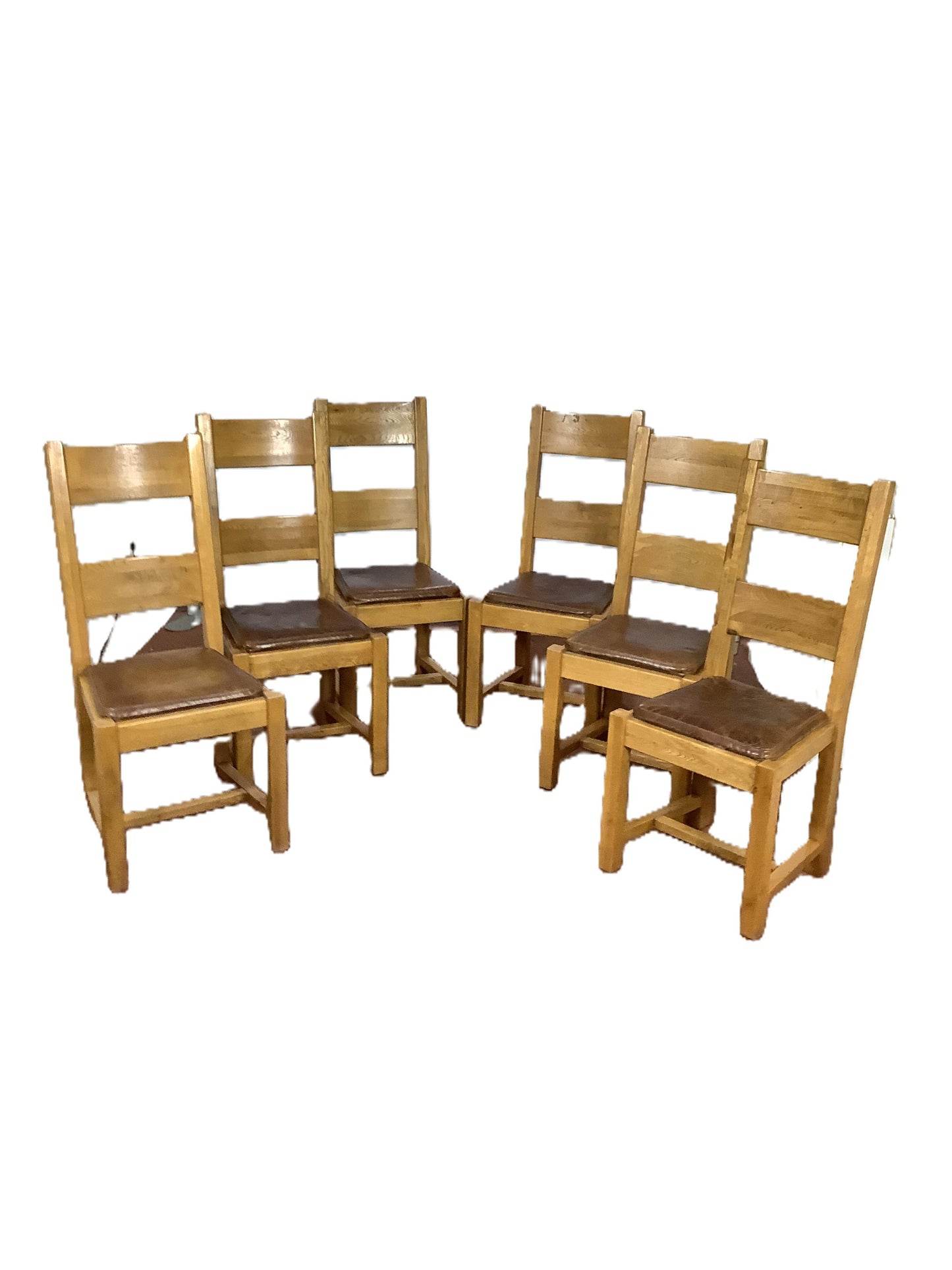 6 x Solid Oak Wood with Brown Leather Seat Dining Chairs F27291.