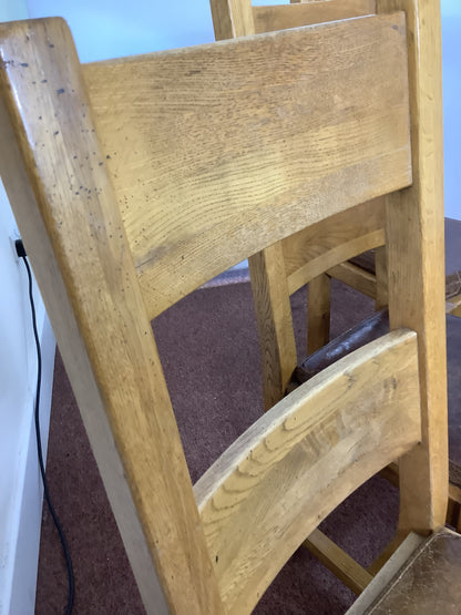 6 x Solid Oak Wood with Brown Leather Seat Dining Chairs F27291.