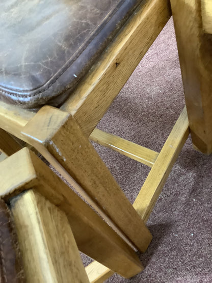 6 x Solid Oak Wood with Brown Leather Seat Dining Chairs F27291.