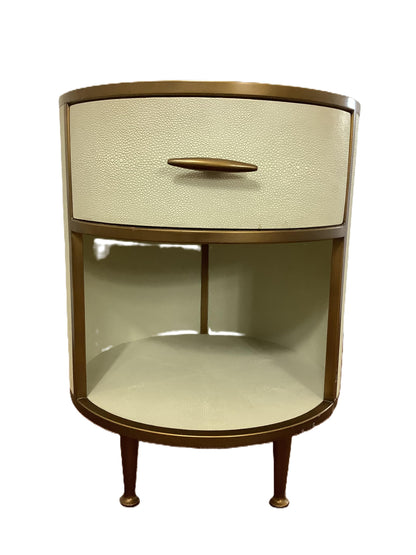 Round Ivory/Cream Faux Shagreen Bedside Cabinet F27293.
