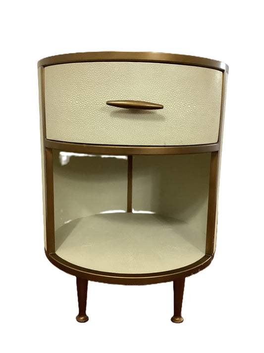 Round Ivory/Cream Faux Shagreen Bedside Cabinet F27293.