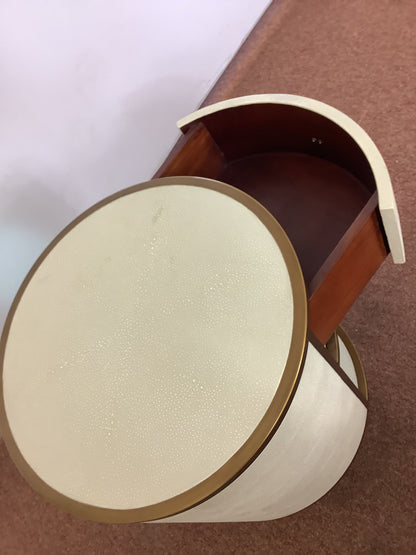 Round Ivory/Cream Faux Shagreen Bedside Cabinet F27293.