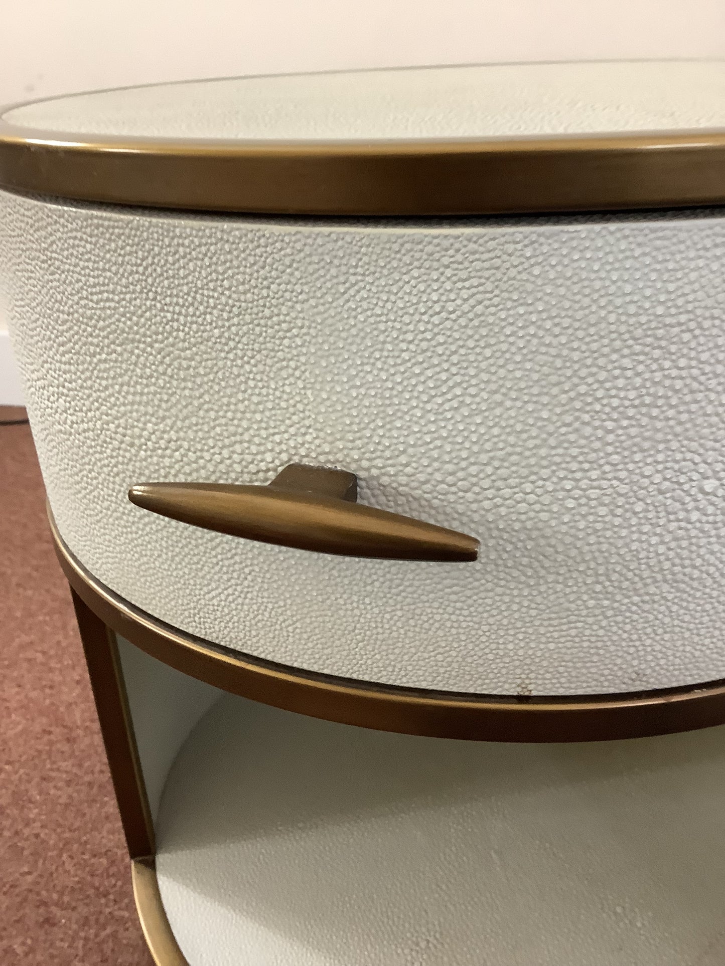 Round Ivory/Cream Faux Shagreen Bedside Cabinet F27293.