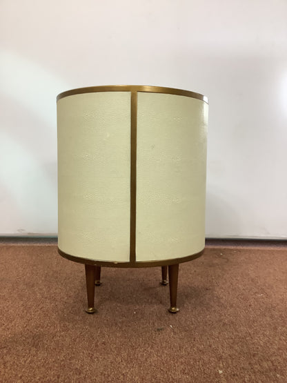 Round Ivory/Cream Faux Shagreen Bedside Cabinet F27293.