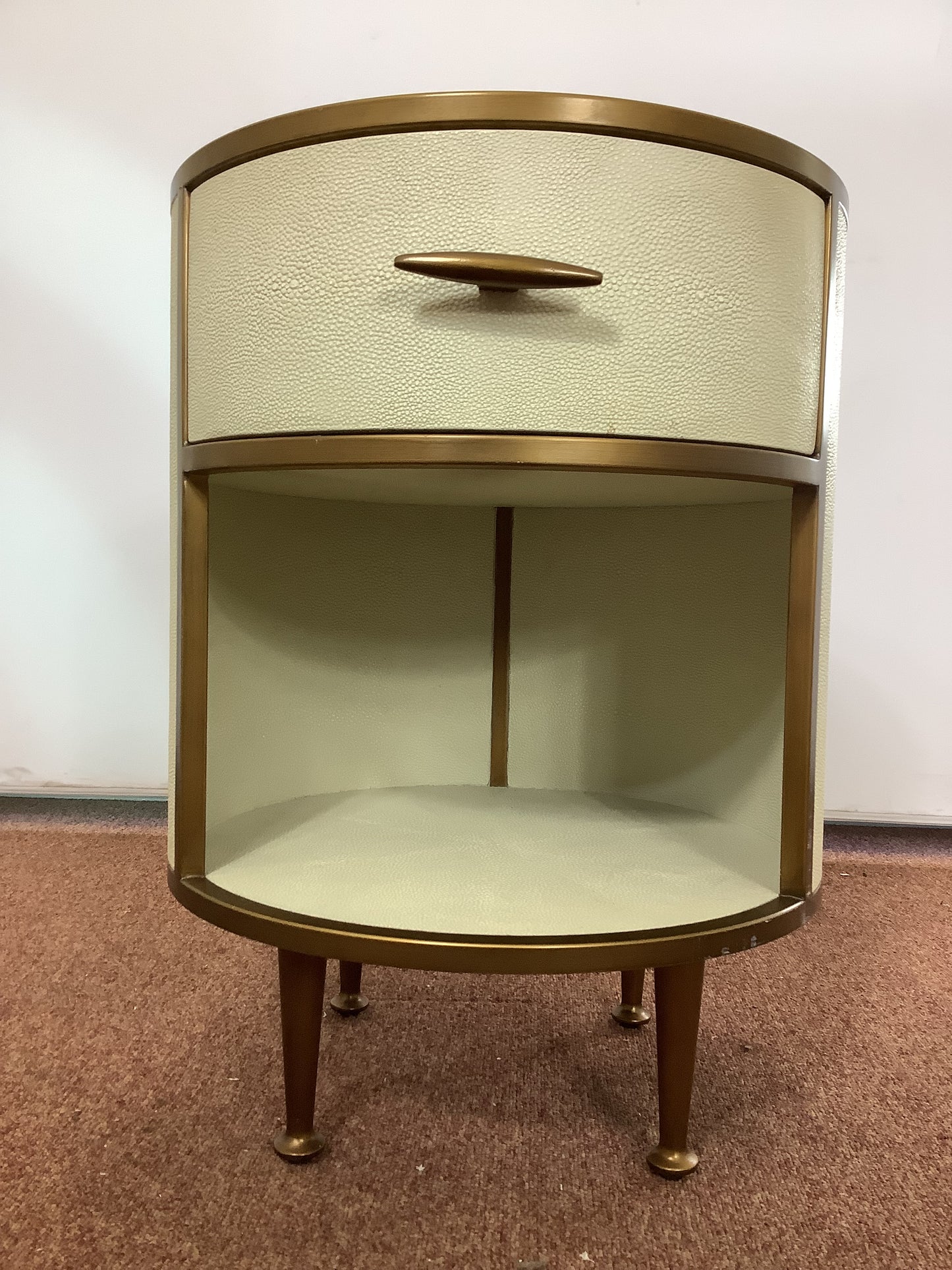 Round Ivory/Cream Faux Shagreen Bedside Cabinet F27293.
