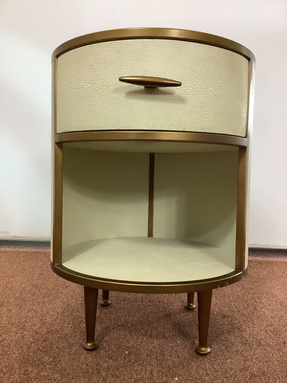 Round Ivory/Cream Faux Shagreen Bedside Cabinet F27293.