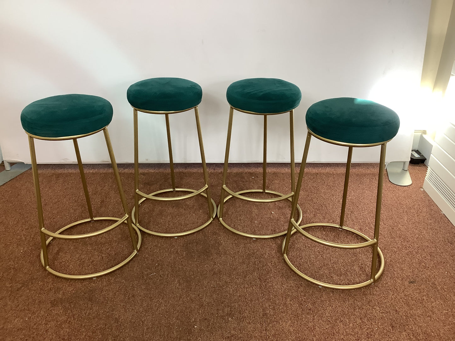 4 x Green Velvet Bar/Kitchen Stools F27295
