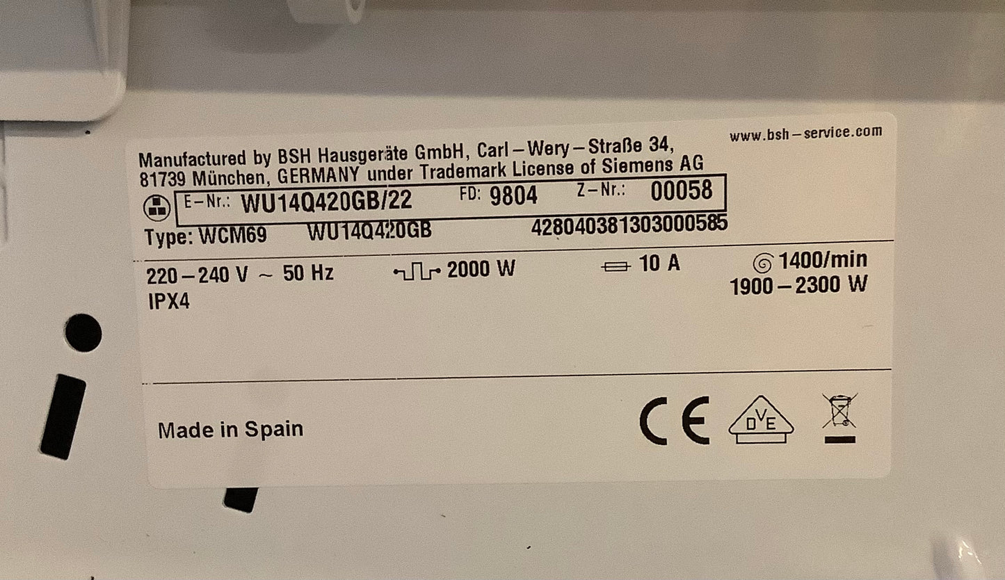 Siemens 8kg Washing Machine WU14Q420GB L48863