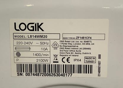 Logik 8kg Washing Machine L814WM20 L48981