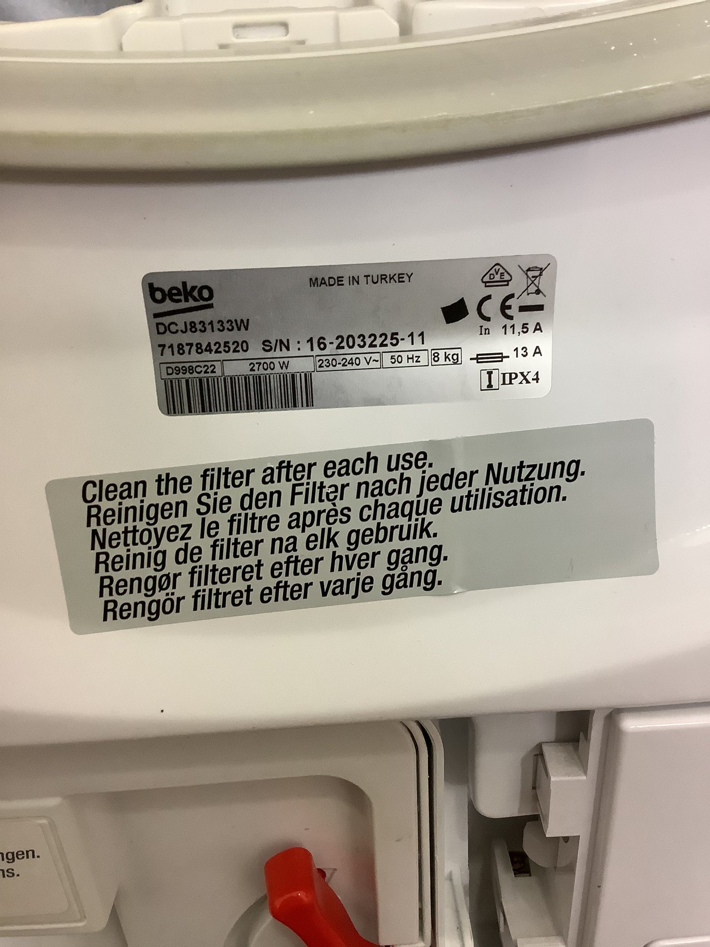 Beko 8kg Tumble Dryer DCJ83133W L52505