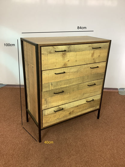 TAD/Stretton Industrial Rustic Oak Effect 4 Draw Chest of Drawers F27457