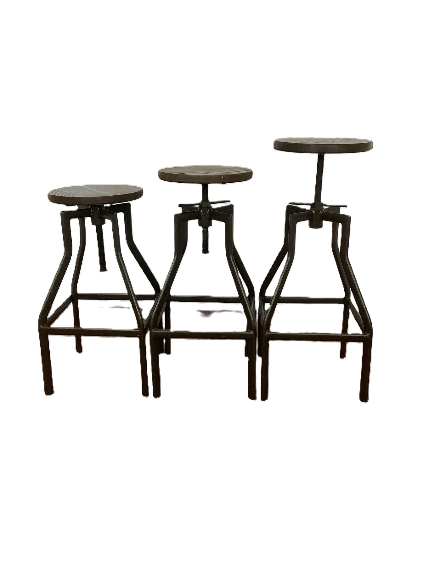 3 x Industrial Adjustable Dark Wood / Metal Stools F27458