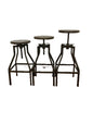 3 x Industrial Adjustable Dark Wood / Metal Stools F27458
