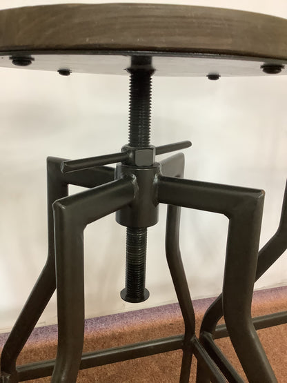 3 x Industrial Adjustable Dark Wood / Metal Stools F27458