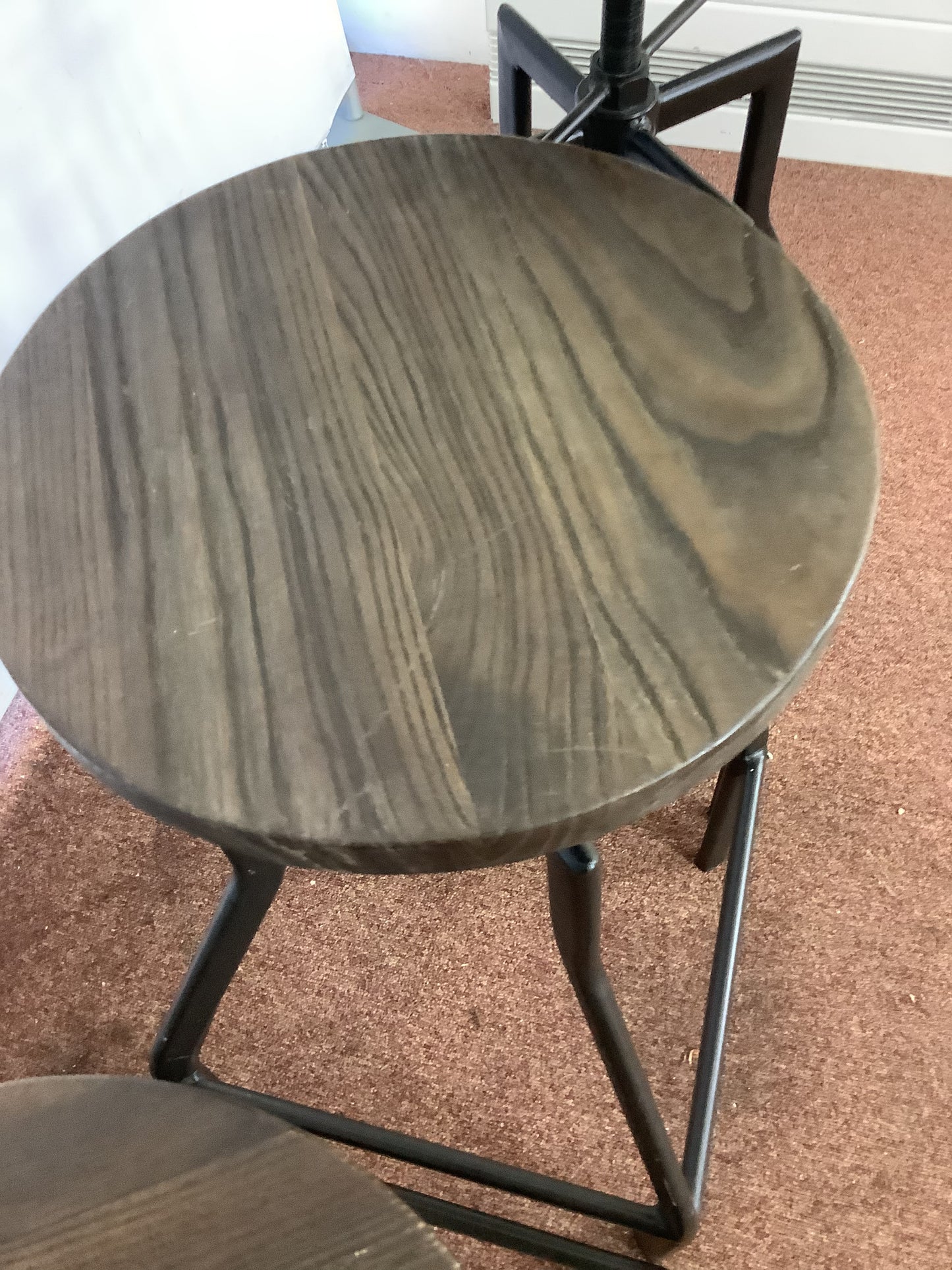 3 x Industrial Adjustable Dark Wood / Metal Stools F27458