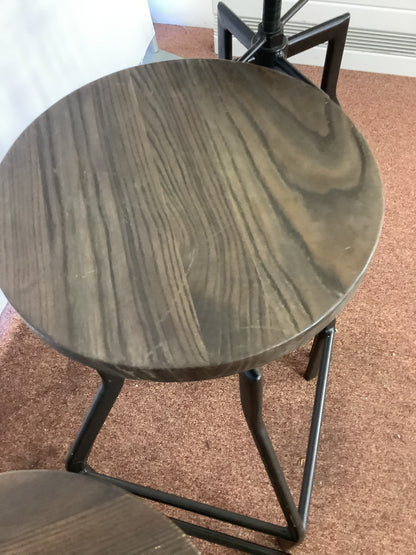 3 x Industrial Adjustable Dark Wood / Metal Stools F27458