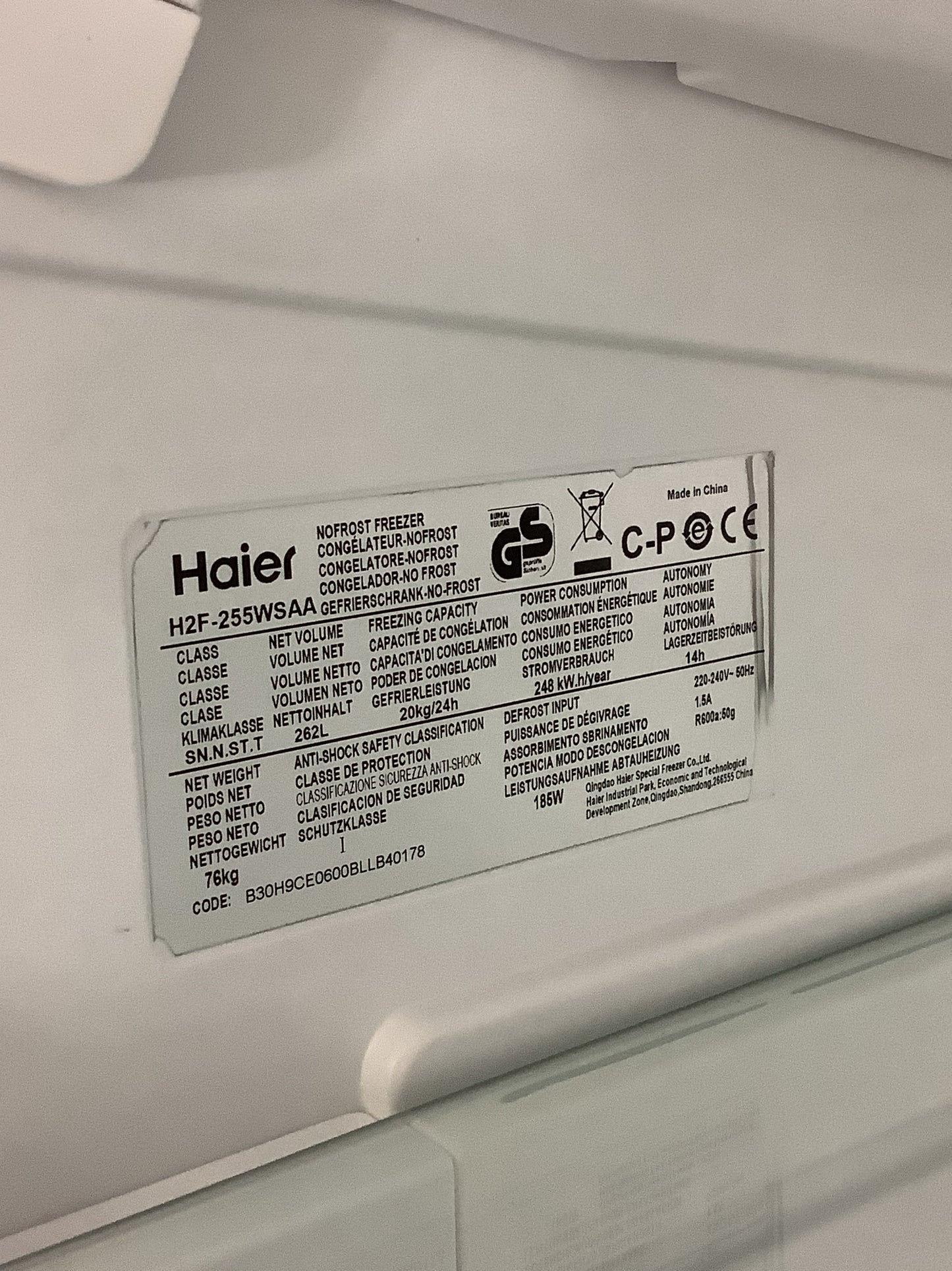 HAIER Freestanding Freezer H2F255WSAA L51942