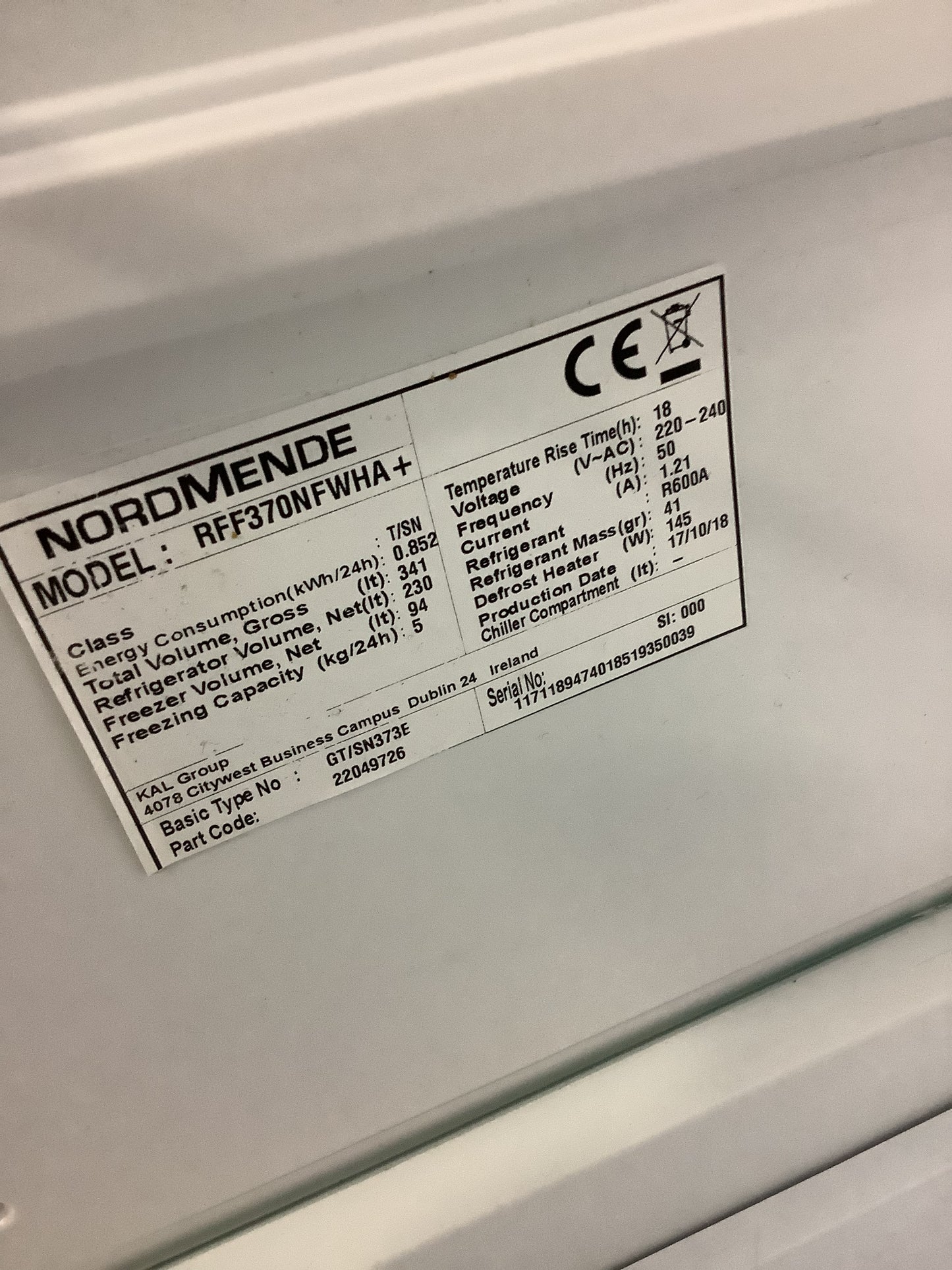 Nordmende Fridge Freezer RFF370NFWHA L51416